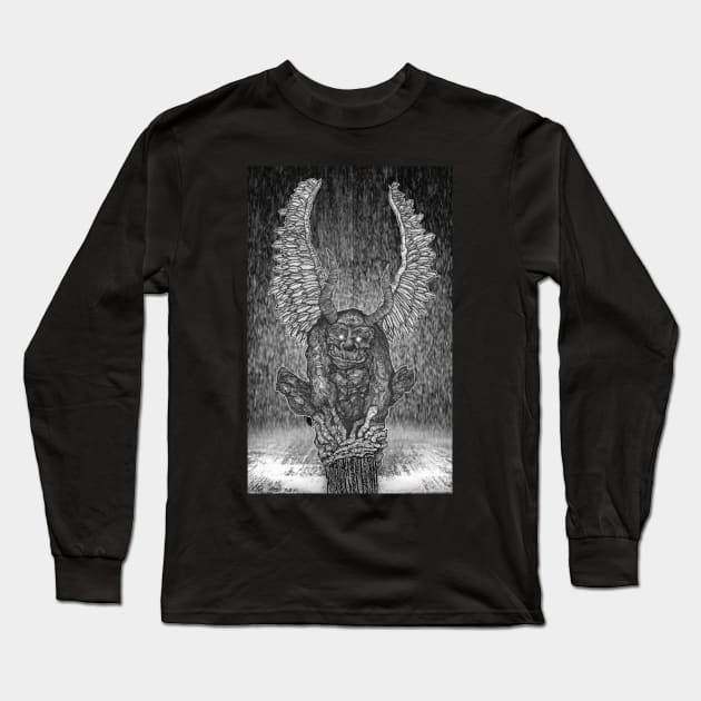 Melancholy Gargoyle Long Sleeve T-Shirt by Christopher's Doodles